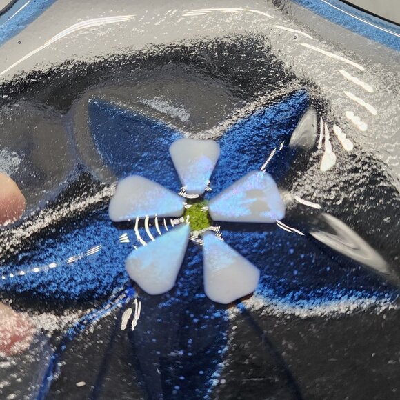 Fused Glass Plates Blue Flowers & Rim Octagon Shaped 8" Diameter Set of 4 VTG - Picture 6 of 10